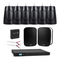 Commercial Eight Speaker Sound System for Small Cafe Bar Restaurant Brewery Starter Package with FREE Wi-Fi Streamer Black